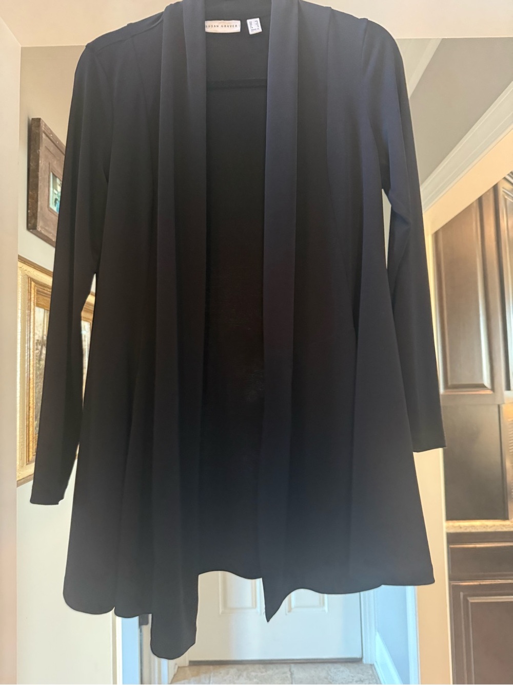 Susan Graver Black Open-Front Draped Blazer Draped Jacket